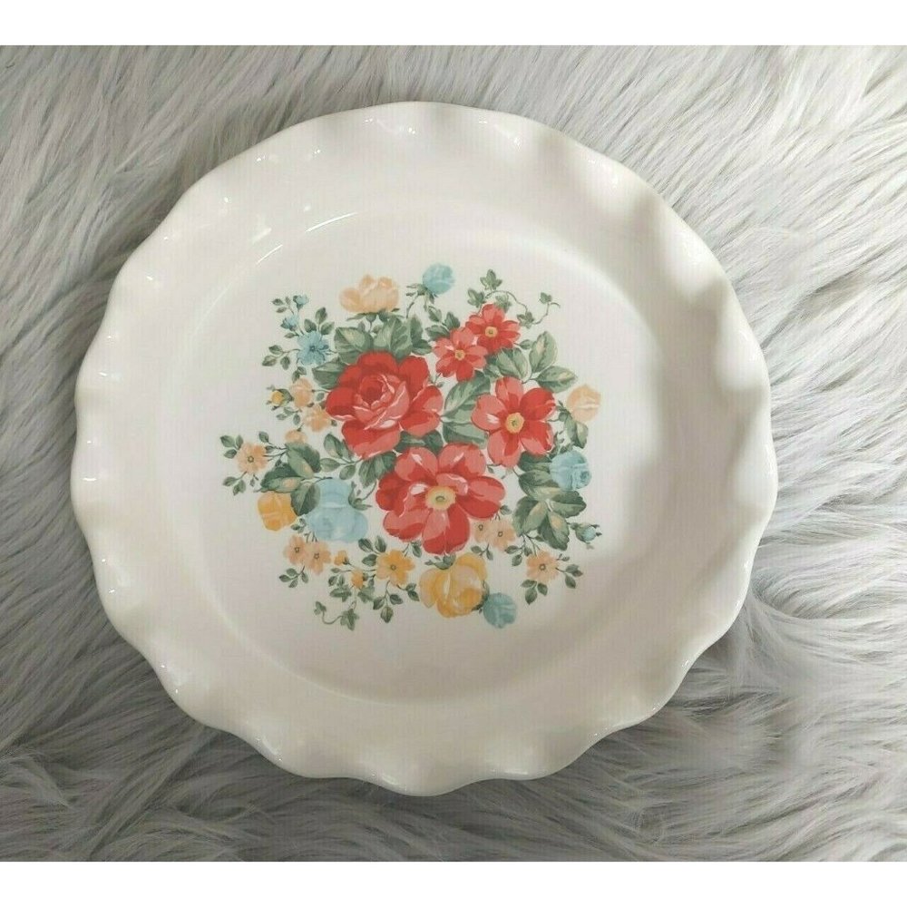 Pioneer Baking Dish Plate Ruffle Roses Floral 2” Deep